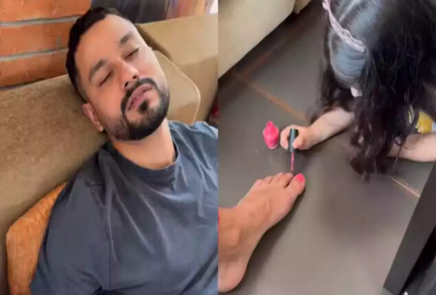 Soha Ali shares pics of Inaaya painting Kunal Kemmu toenails pink