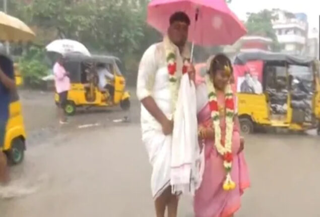 Constant rain in Chennai doesn’t stop a couple from getting married