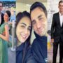 Ushna Shah was photographed with her beau Hamza Amin enjoying a wedding celebration