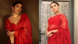 Alia Bhatt or Shriya Saran wear an embroidered red Saree