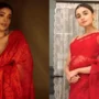 Alia Bhatt or Shriya Saran wear an embroidered red Saree