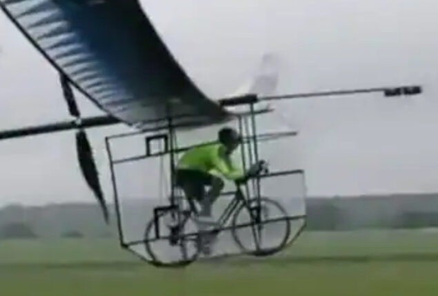 Man tries to fly plane on bicycle