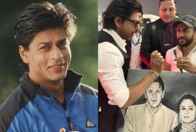 Shah Rukh Khan autographs fan-made portrait of his late parents