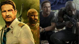 Gerard Butler bloodied in his upcomimg movie “Plane”