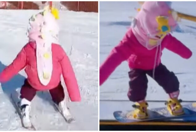 4-year-old girl's snowboarding