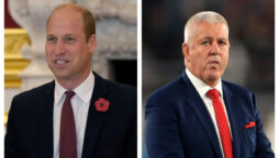 Prince William wishes Warren Gatland good luck. as Wales’ rugby coach