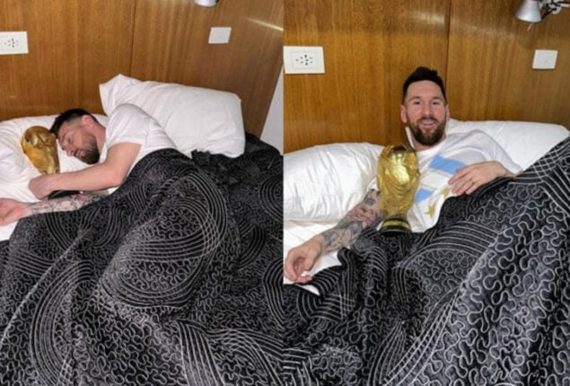 Lionel Messi sleeps with the World Cup trophy: See Photos