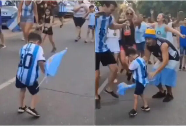 Little boy celebrating