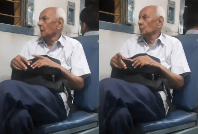 Elderly man sings '
