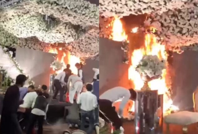 Fire broke out on the stage at a wedding reception