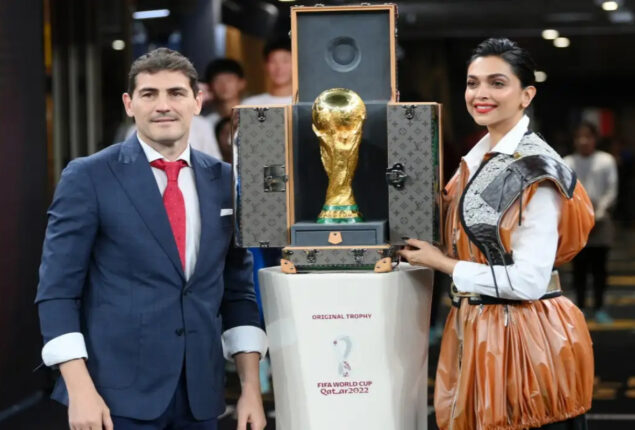 Ranveer Singh overjoyed as FIFA World Cup trophy unveiled by Deepika Padukone