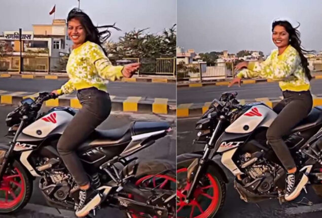 Girl rides a bike while dancing to “Patli Kamariya”: WATCH