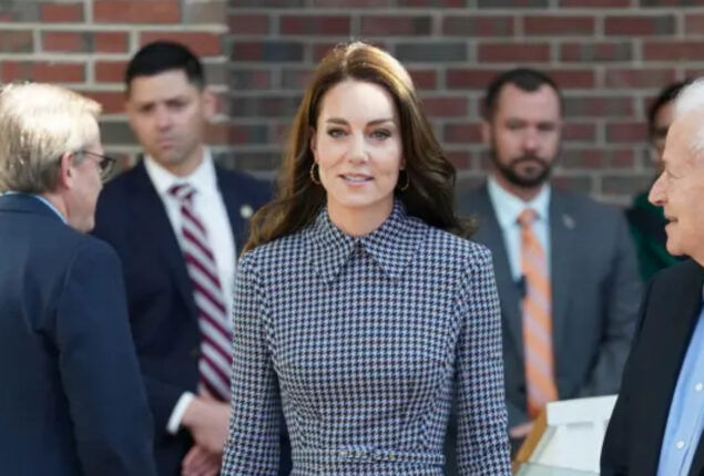 Kate Middleton wears houndstooth at Harvard during Boston visit