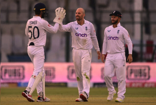 Jack Leach delivers some strong hits as England get hold on game