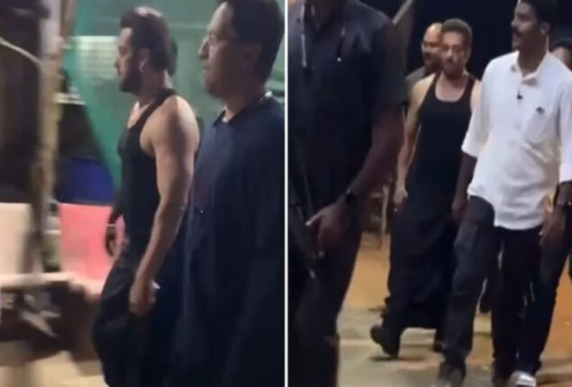 Salman Khan sports a black lungi during shoot in Mumbai
