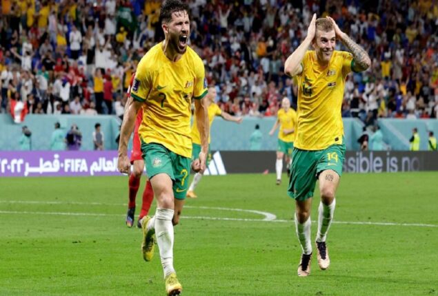 Australia defeats Denmark to go to round of 16 behind Leckie goal