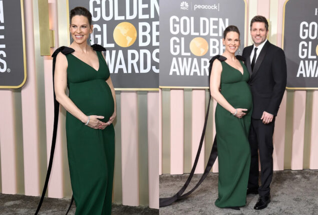 Pregnant Hilary Swank looks great at Golden Globes 2023