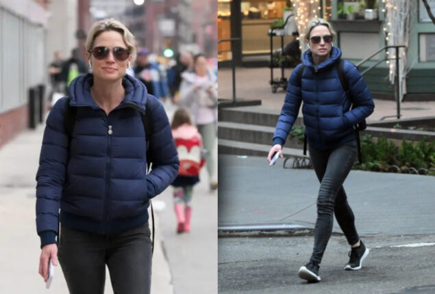 Amy Robach seen exiting T.J. Holmes’ apartment