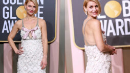 Pregnant Claire Danes shows her baby belly at Golden Globe 2023