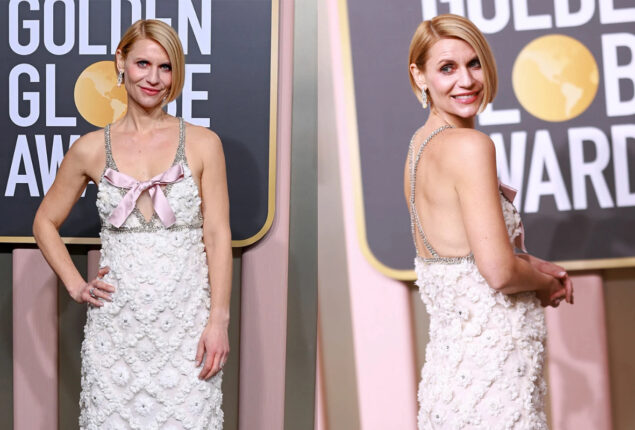Pregnant Claire Danes shows her baby belly at Golden Globe 2023