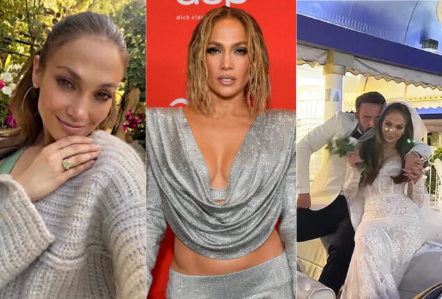 Jennifer Lopez shares rare picture of her wedding gowns
