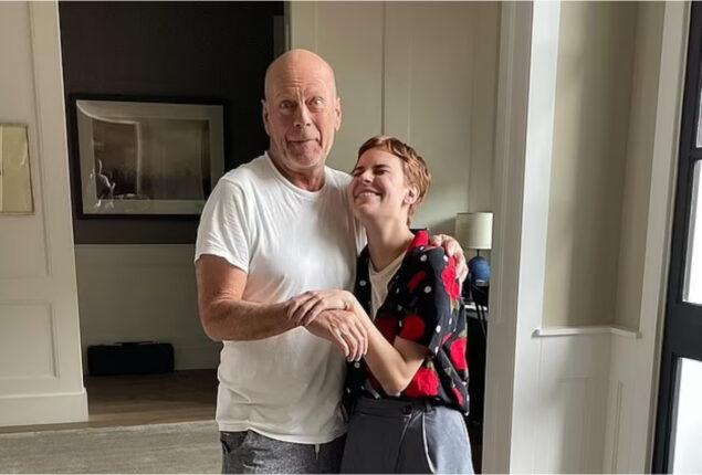 Bruce Willis poses with his daughter Tallulah in silly “High Drama”