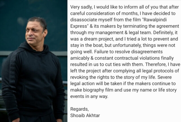 Shoaib Akhtar distances himself from “Rawalpindi Express” biopic