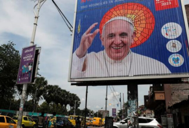 Canopy draping platform created for Pope in Congo collapse