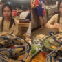 Netizens shocked: Women dining with python on table