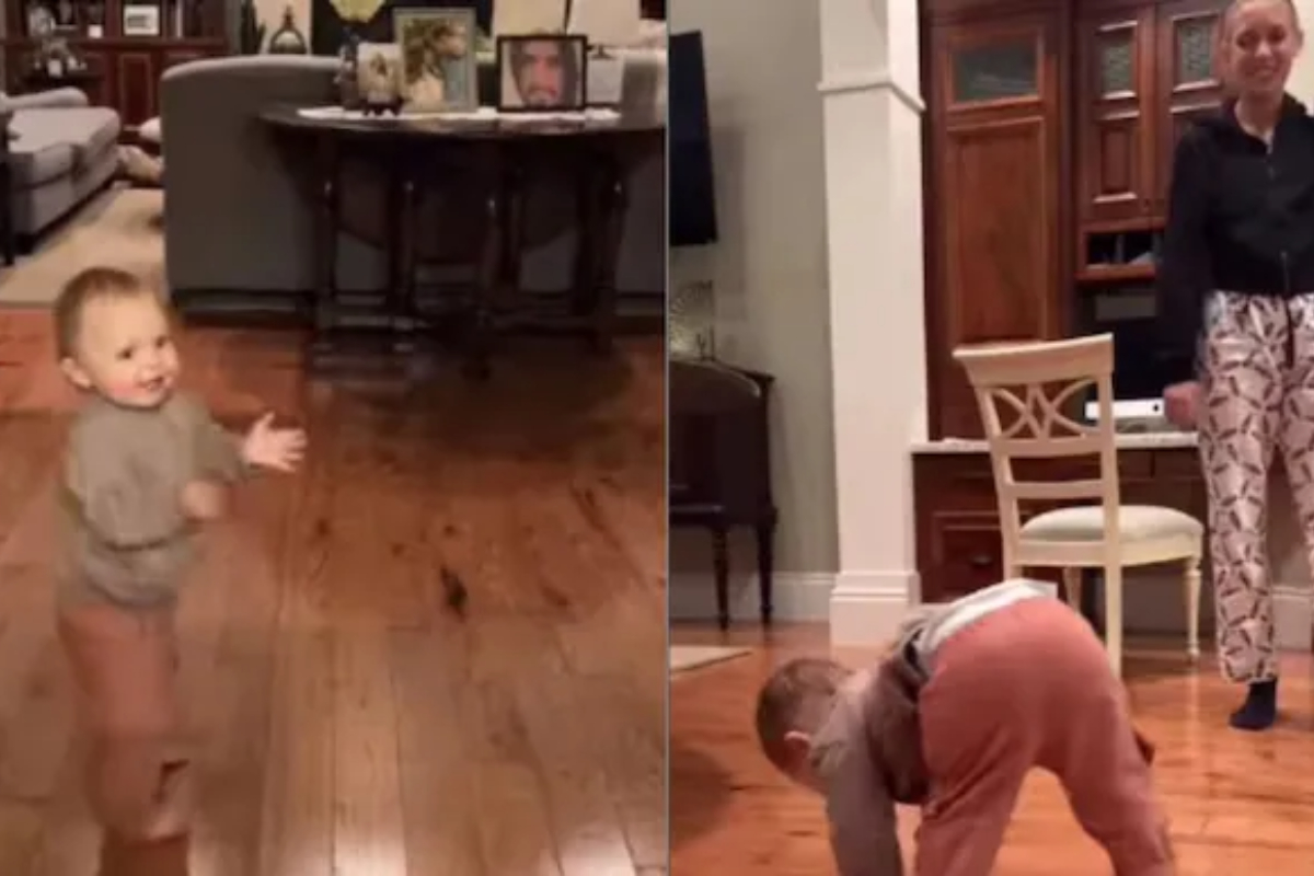 Toddler imitates