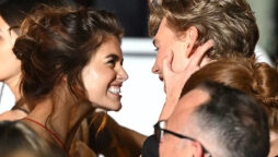 Austin Butler and Kaia Gerber’s intimate kiss as she congratulates him