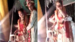 The groom lift the bride before falling on stage goes viral