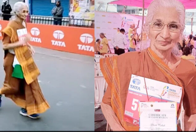 Woman ran in Mumbai Marathon in saree at the age of 80, Inspired