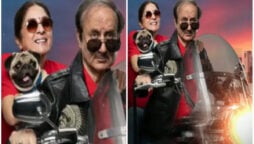 Anupam Kher riding a bike with Neena Gupta in movie’s poster