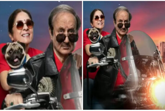 Anupam Kher riding a bike with Neena Gupta in movie’s poster