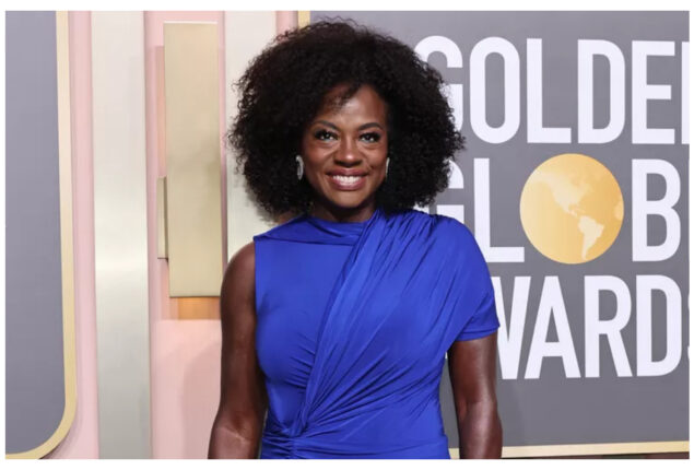 Viola Davis accessorizes blue Golden Globes gown