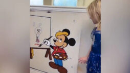Watch: Father help convert scribbling in Mickey mouse wall art