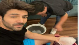 Kartik Aaryan sings while taking ice therapy post film song’s shoot