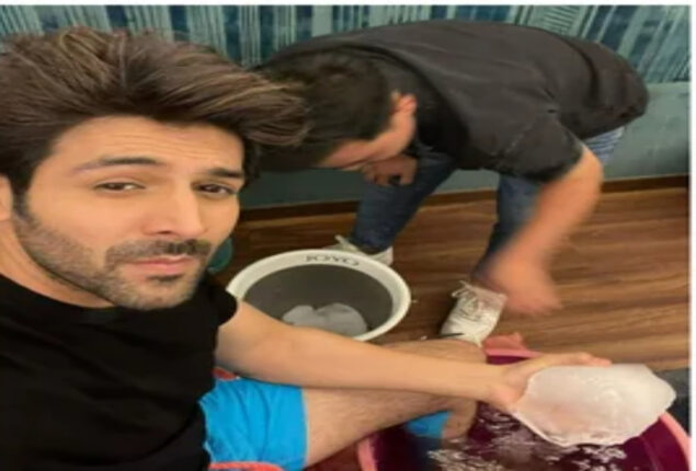 Kartik Aaryan sings while taking ice therapy post film song’s shoot