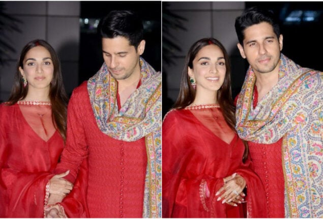 Sidharth Malhotra-Kiara Advani twin in red as they walk out of airport