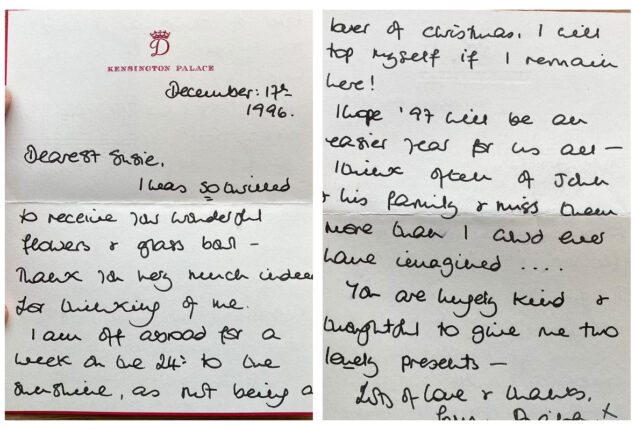 A tragic letter written by Princess Diana in which she expressed her hope