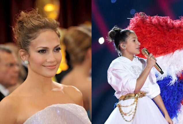 Jennifer Lopez thanks Emme for her assistance during the Super Bowl halftime performance