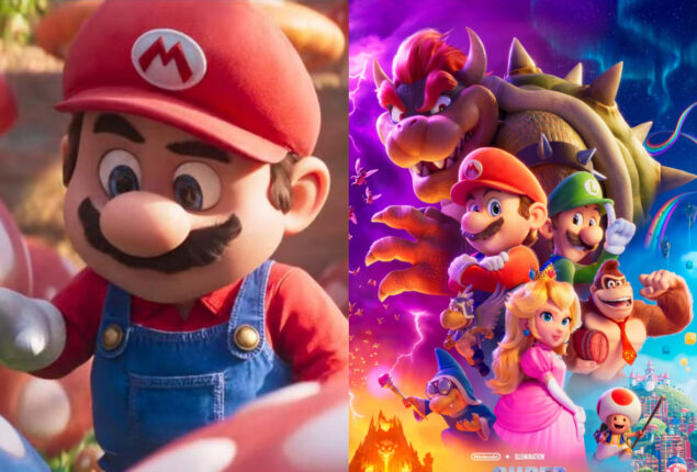 “The Mario Bros” poster shows Jack Black’s Bowser looms over the kingdom of mushrooms