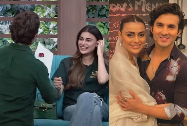 Shahroz Sabzwari proposes to Sadaf Kanwal in live show