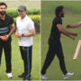 Ranbir Kapoor and Sourav Ganguly playing cricket together