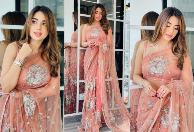 Saboor Aly looks magnificent in breathtaking peach saree