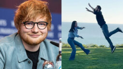 Ed Sheeran, Courteney Cox and Johnny McDaid give the “Dirty Dancing” lift a fun twist