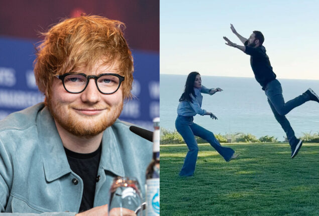 Ed Sheeran, Courteney Cox and Johnny McDaid give the “Dirty Dancing” lift a fun twist