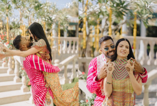 Abu Jani Sandeep Khosla outfits worn by Hardik and Natasa for Haldi & Mehendi