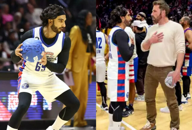 Ranveer Singh interact with Ben Affleck at NBA All-Star Celebrity game